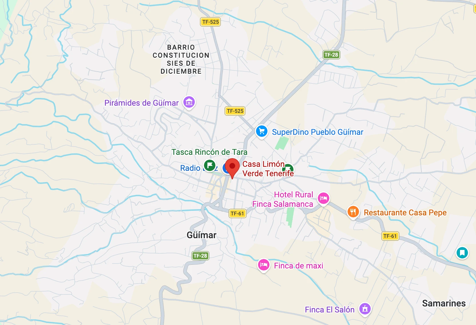 Map of Güímar showing the location of Casa Limón Verde Tenerife